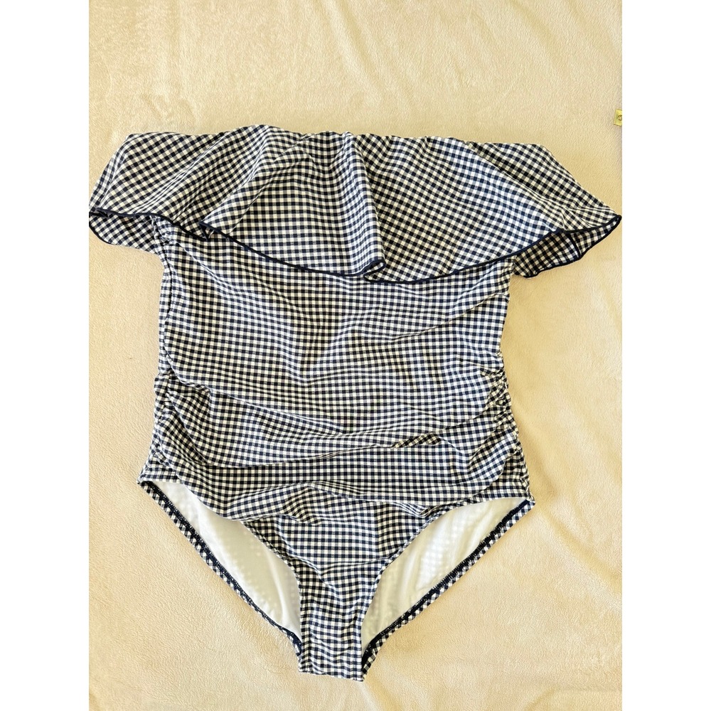 Palisades Beach Club Gingham Ruffle One Piece Swimsuit Large NWOT